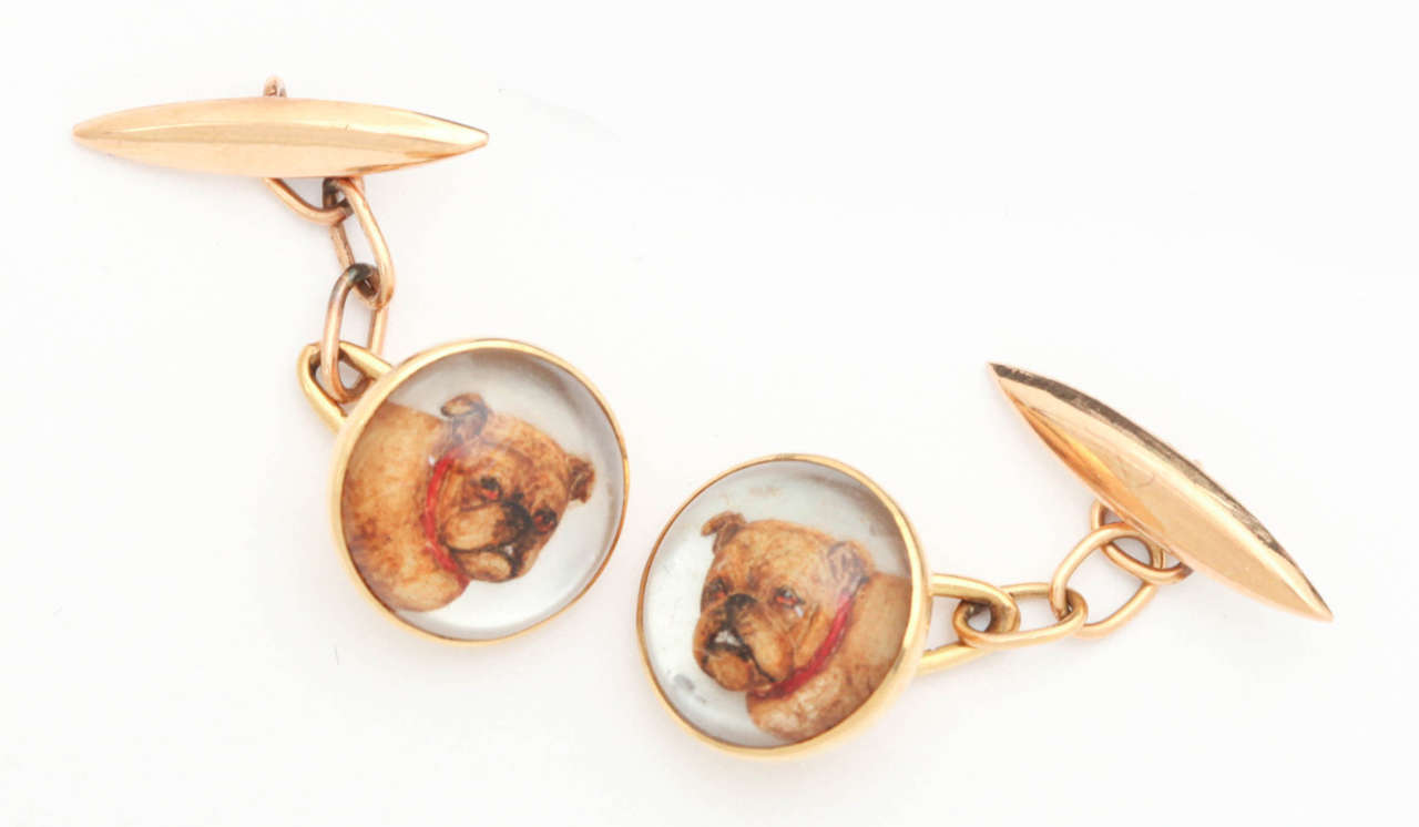 Reverse Intaglio Crystal Bulldog Cufflinks