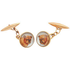 Reverse Intaglio Crystal Bulldog Cufflinks