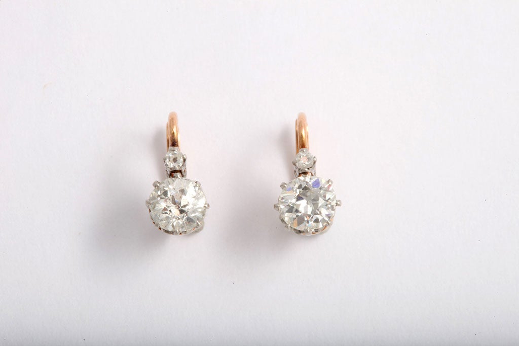 Art Deco Diamond 2 stone Diamond Drop Earrings 3
