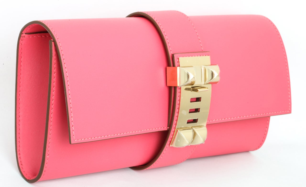 Hermes Very Rare Medor Clutch Bag Rose Lipstick Pink For Sale at 1stDibs
