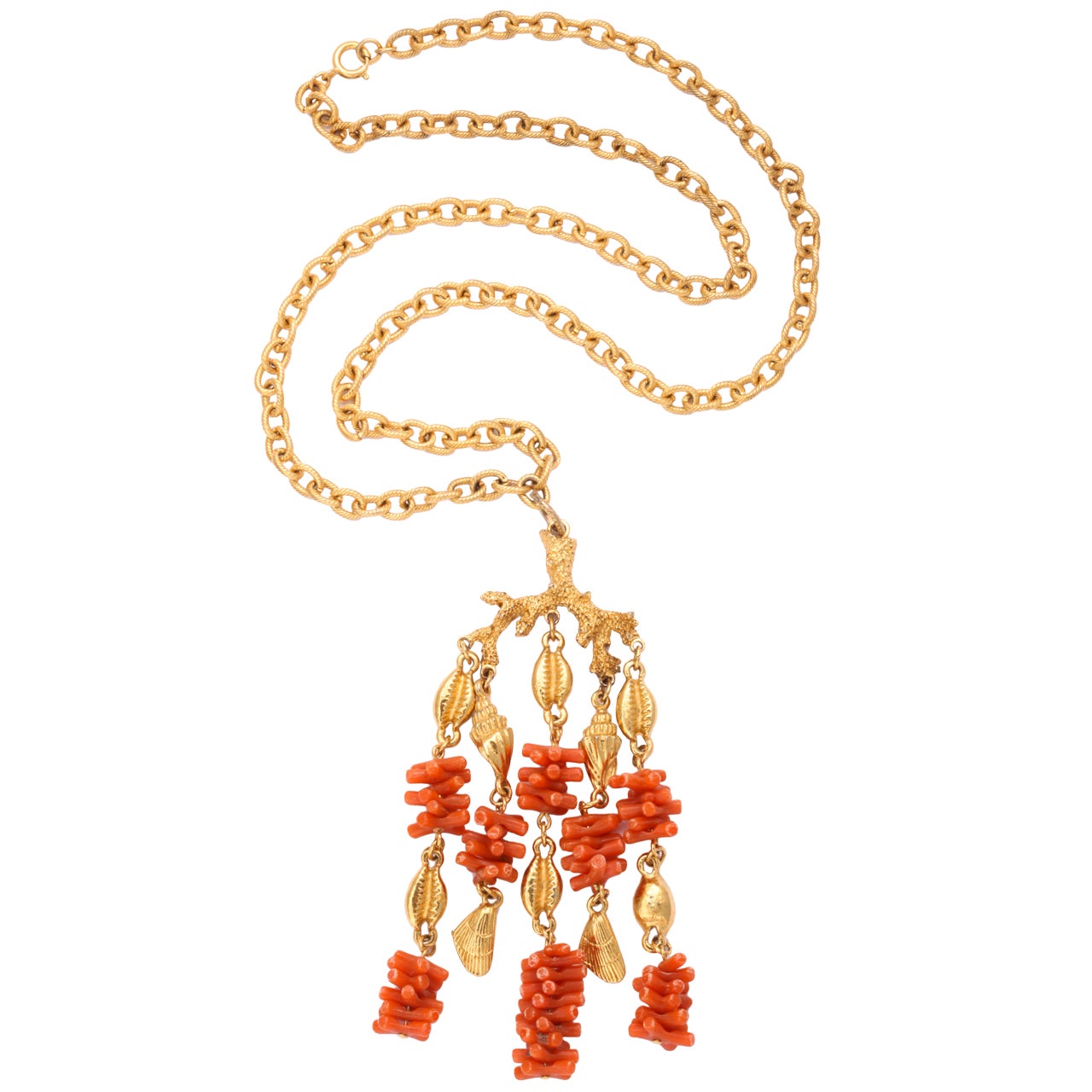 Collier à pendentifs en corail et coquillages