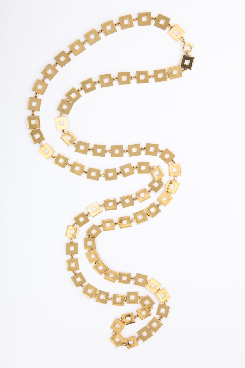 Light weight long square link chain goldtone necklace.