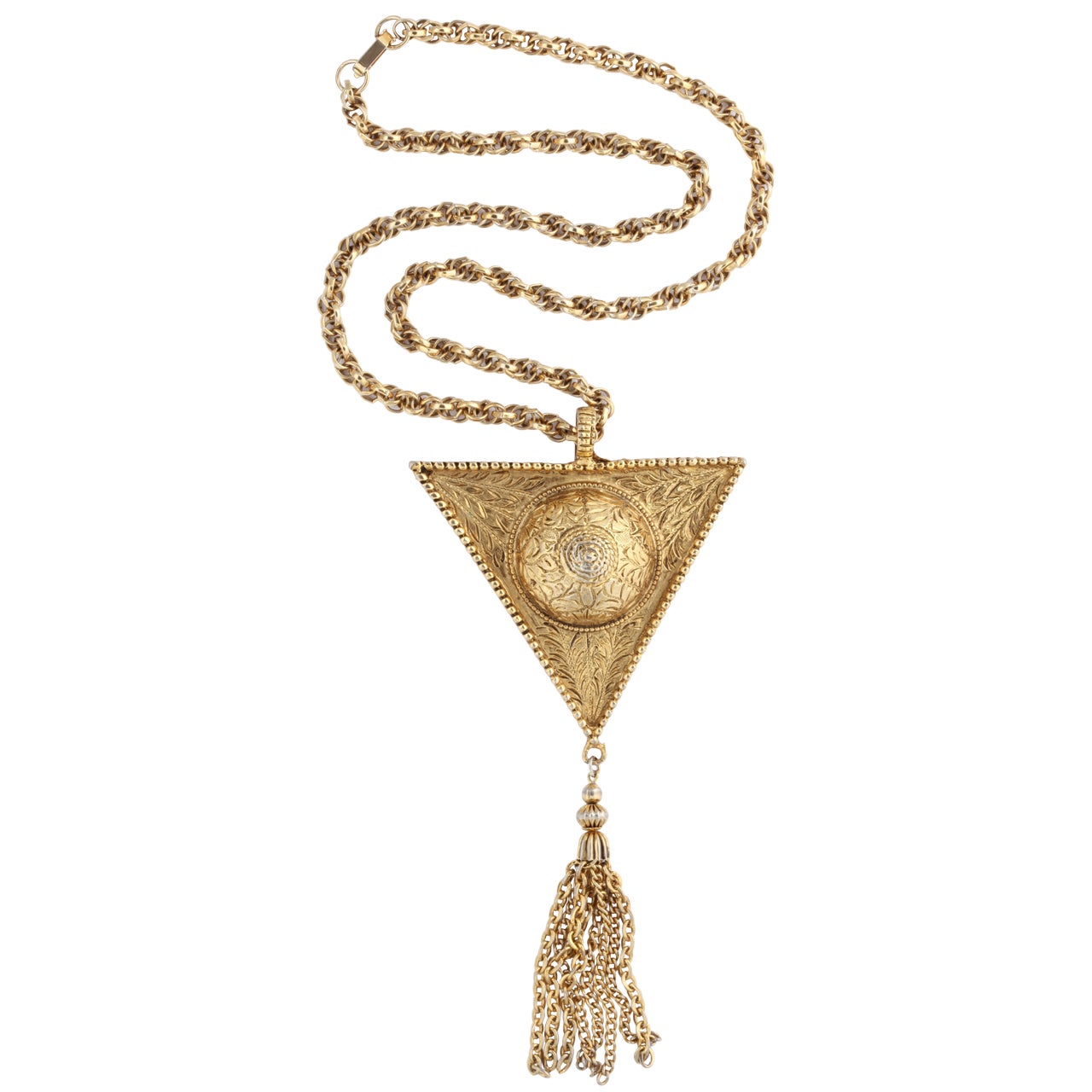 Triangular "Gold" Medallion Pendant Necklace, Costume Jewelry