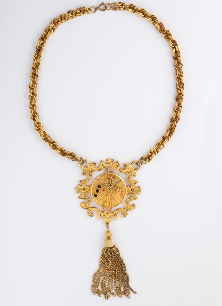 "Gold" Shield Medallion Necklace, Costume Jewelry For Sale at 1stDibs