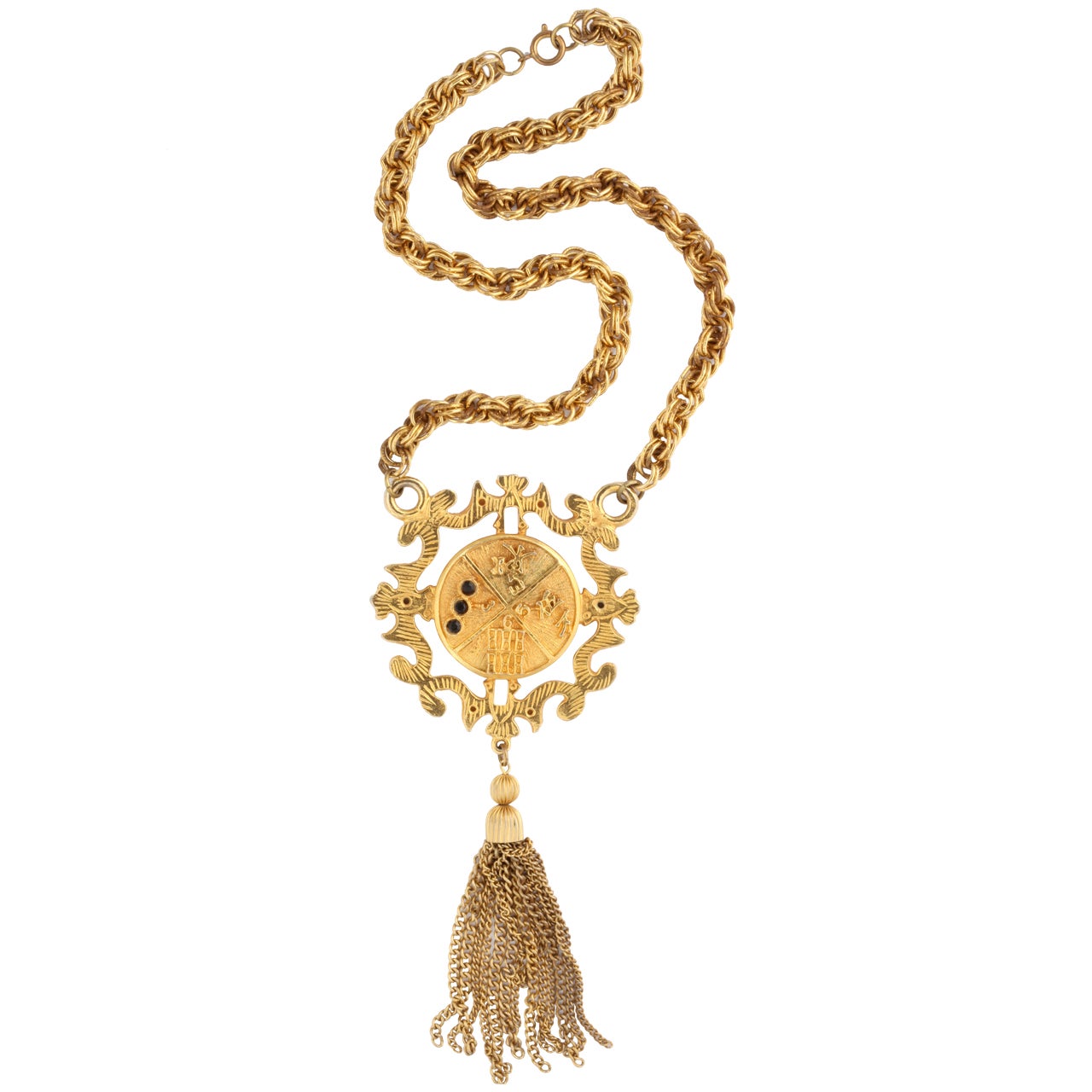 Triangular "Gold" Medallion Pendant Necklace, Costume Jewelry at 1stDibs