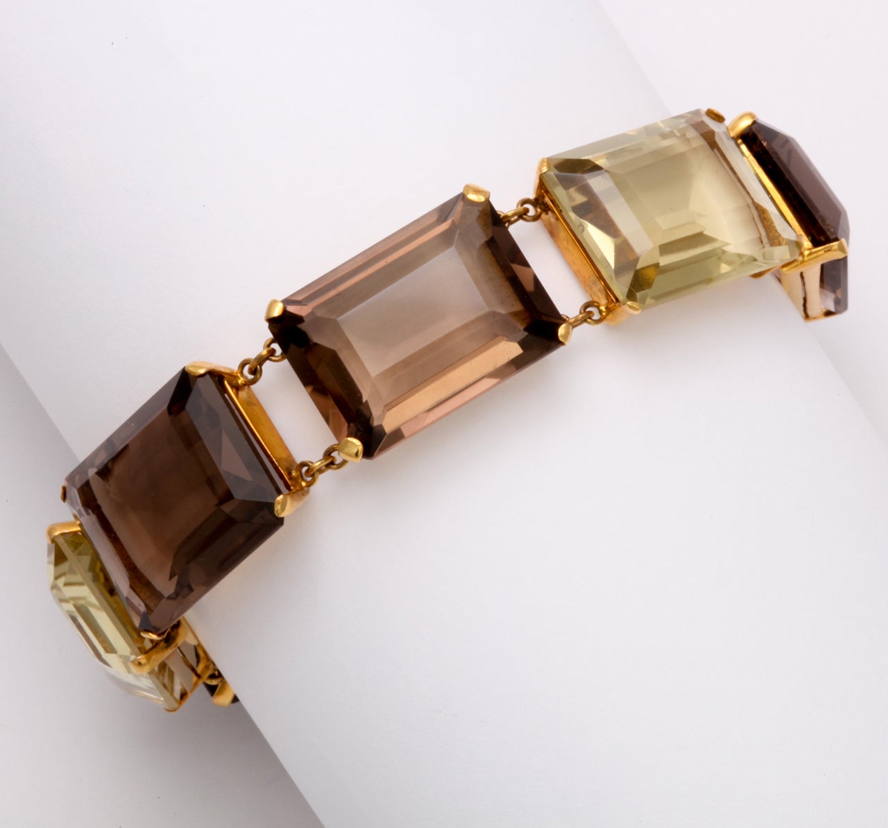 A French Bracelet of Smokey and Lemon Quartz