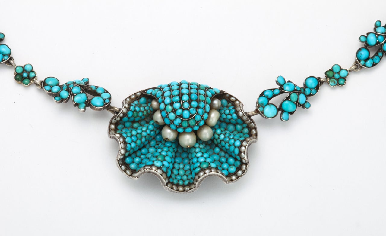 Victorian Birth of the Blue: A Magnificent Turquoise and Natural Pearl Necklace