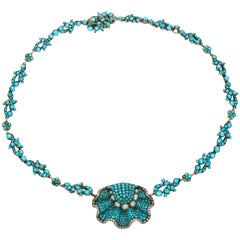 Antique Birth of the Blue: A Magnificent Turquoise and Natural Pearl Necklace