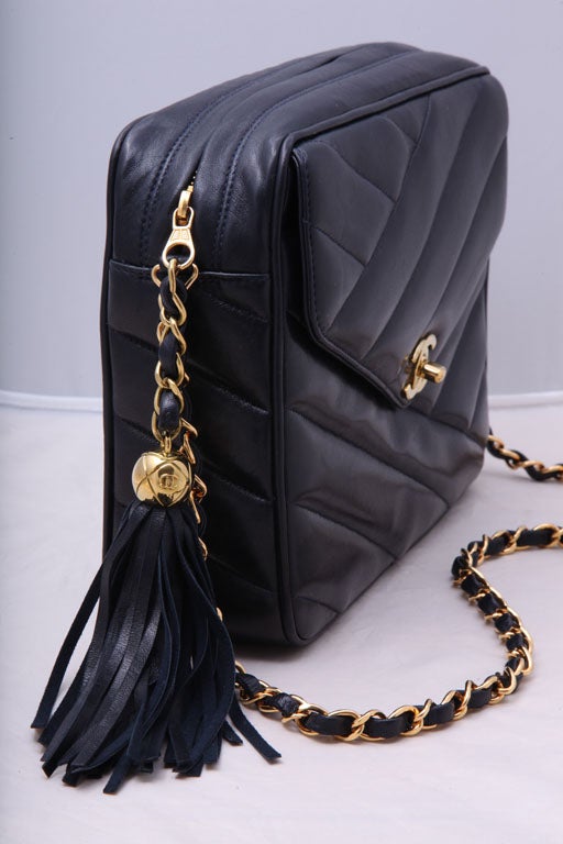 CHANEL NAVY BAG WITH TASSEL at 1stdibs