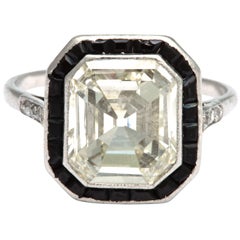Emerald Cut Diamond and Onyx Platinum Ring