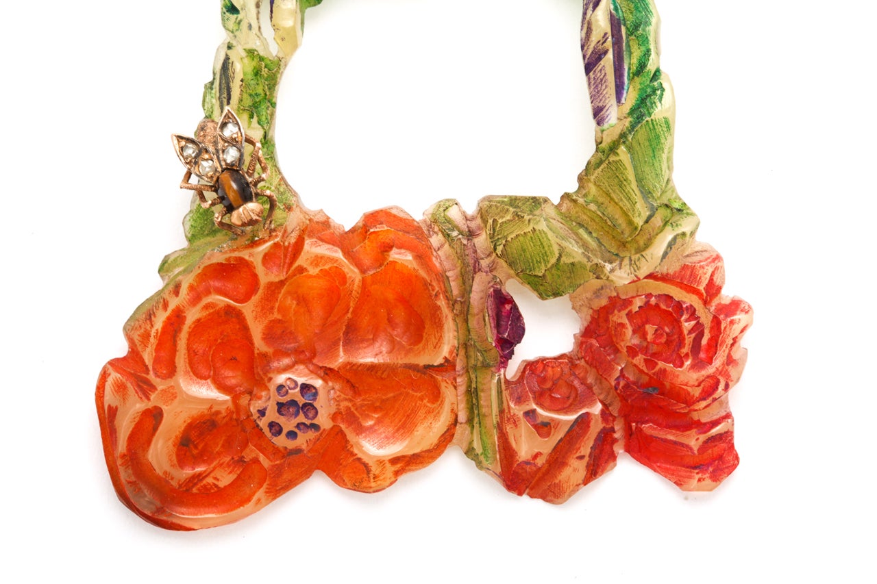 Women's Elizabeth Bonte Art Nouveau Carved Floral Necklace For Sale