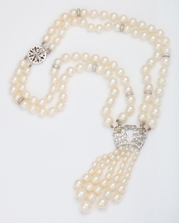  Pearl And Diamond Platinum Tassel Necklace 1