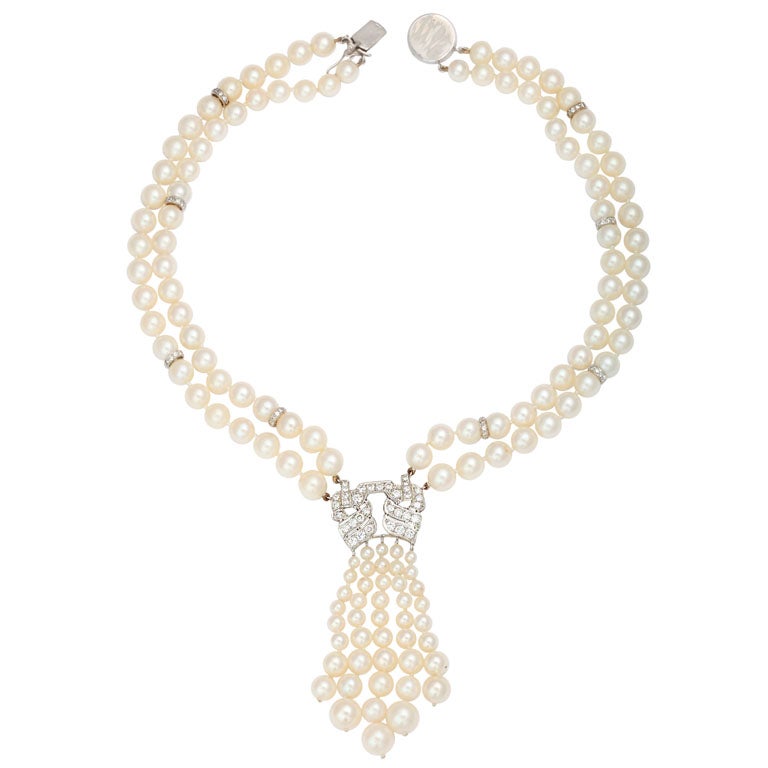  Pearl And Diamond Platinum Tassel Necklace