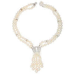  Pearl And Diamond Platinum Tassel Necklace