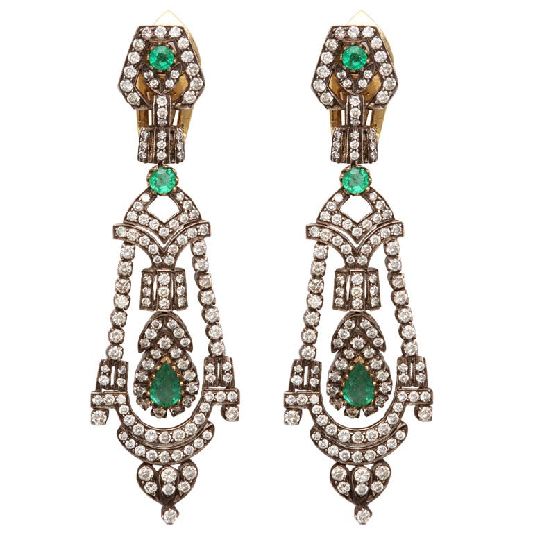 Emerald and Diamond Chandelier Earrings at 1stdibs