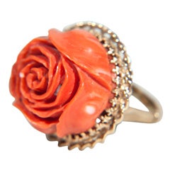 Gold Coral Rose High  Relief Setting  Ring