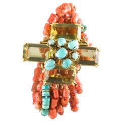 Iradj Moini Turquoise, Red Coral and Citrine Bracelet