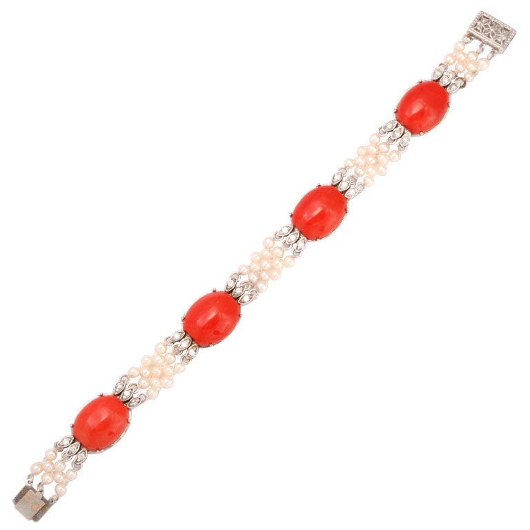  Coral Diamond & Pearl Bracelet