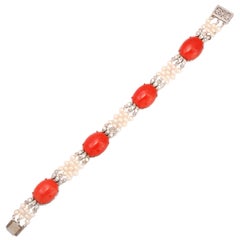  Coral Diamond & Pearl Bracelet