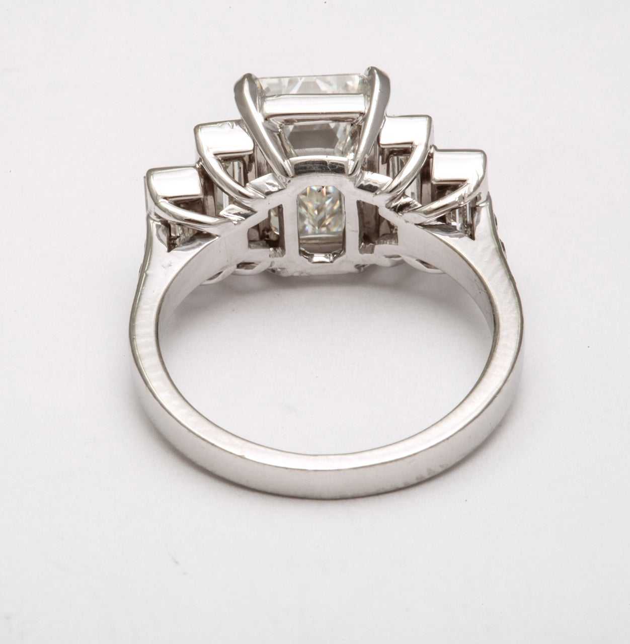 Women's GIA Certified Emerald Cut & Baguette Engagement Ring For Sale