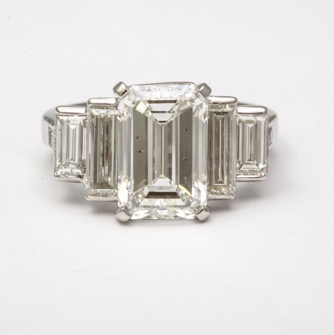 GIA Certified Emerald Cut & Baguette Engagement Ring For Sale 1