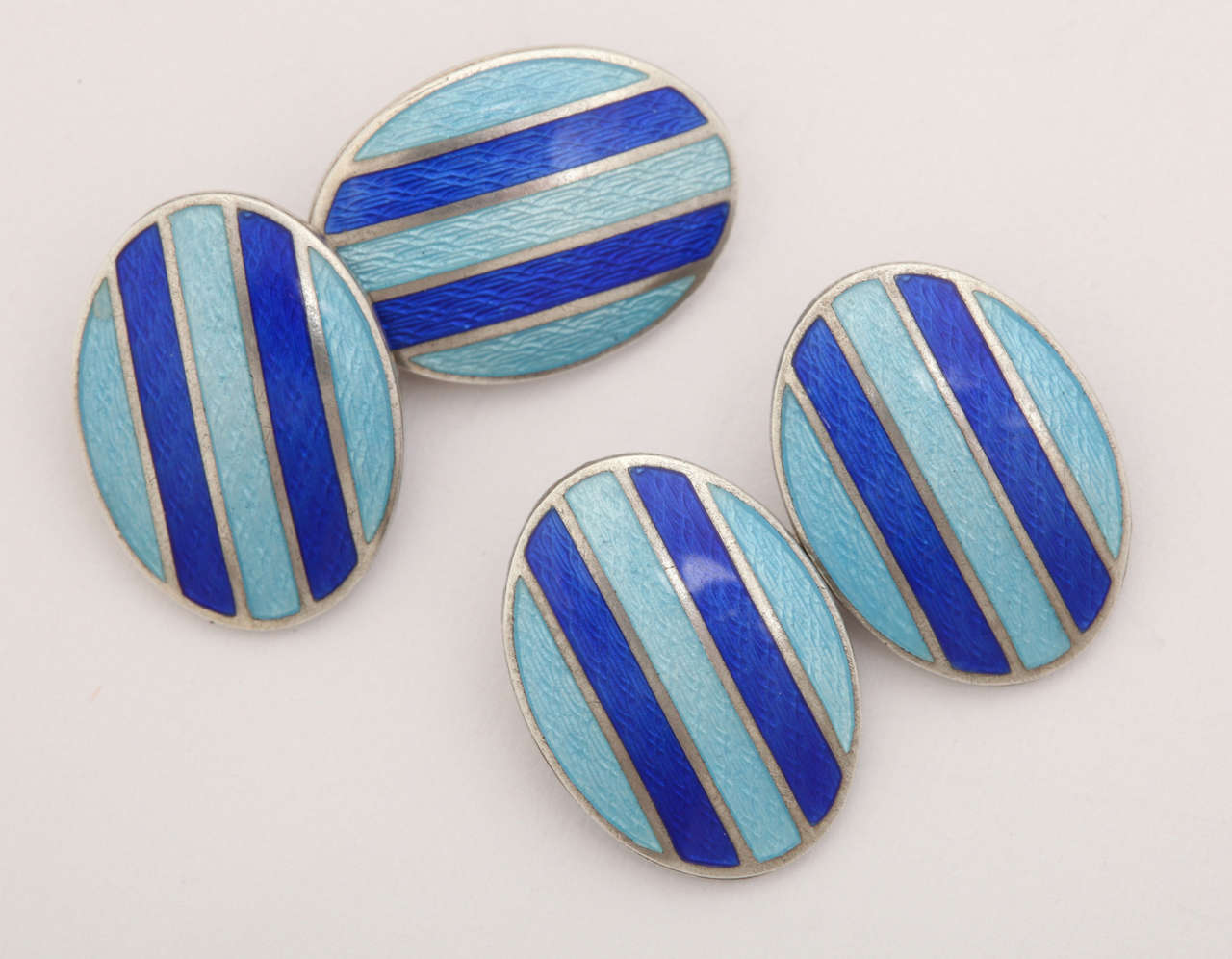 1920s/30s Art Deco Guilloche Enamel Sterling Silver Cufflinks In Excellent Condition In New York, NY
