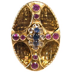1960s Lalaounis Diamond, Sapphire, Ruby and Gold Ring