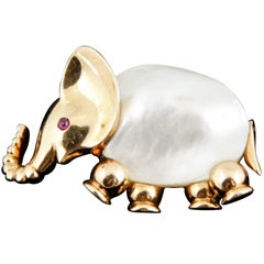 Gold Mother of Pearl Elephant Pin