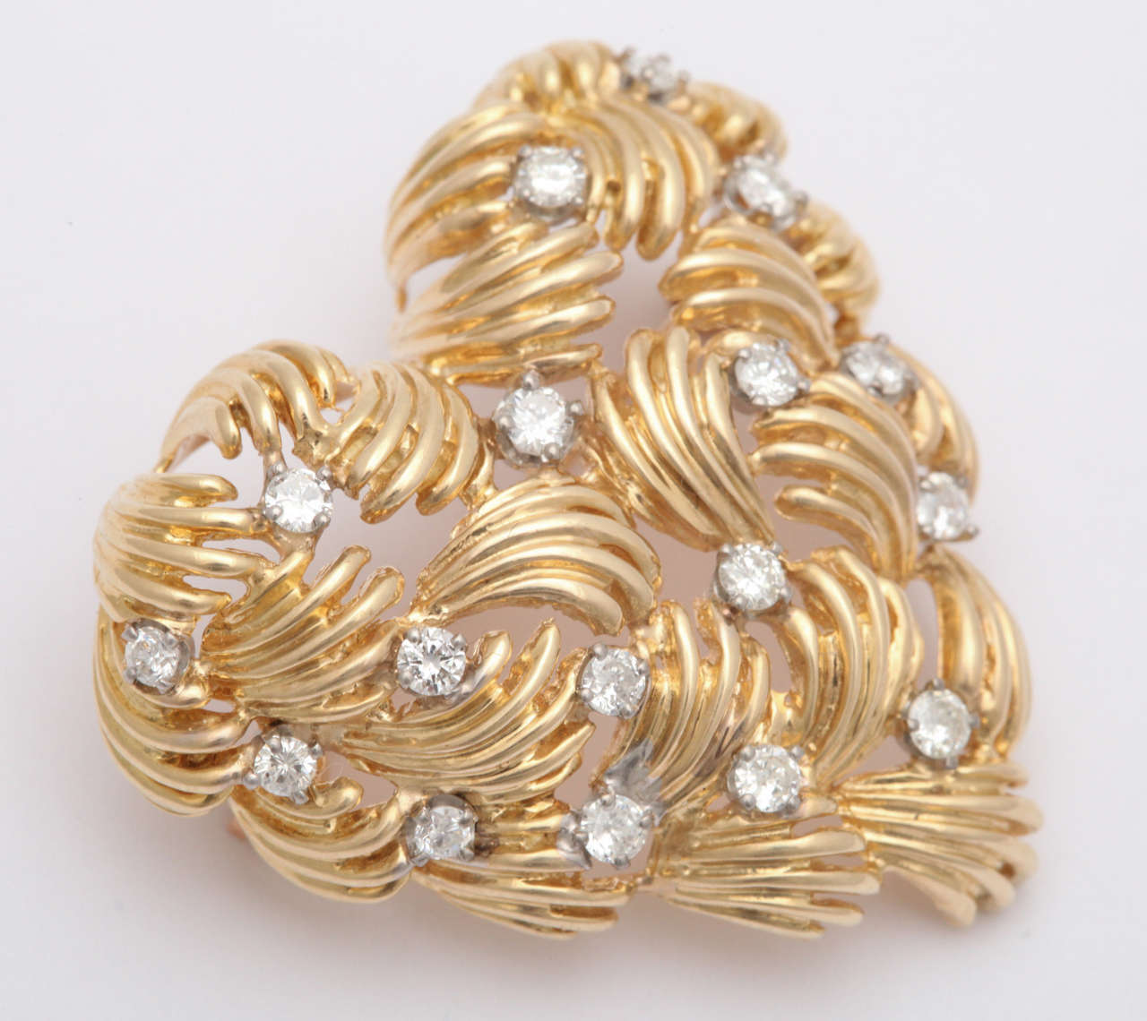 Tiffany & Co Gold & Diamond Heart Shaped Brooch