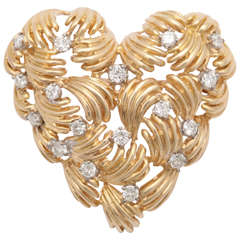 Tiffany & Co Gold & Diamond Heart Shaped Brooch