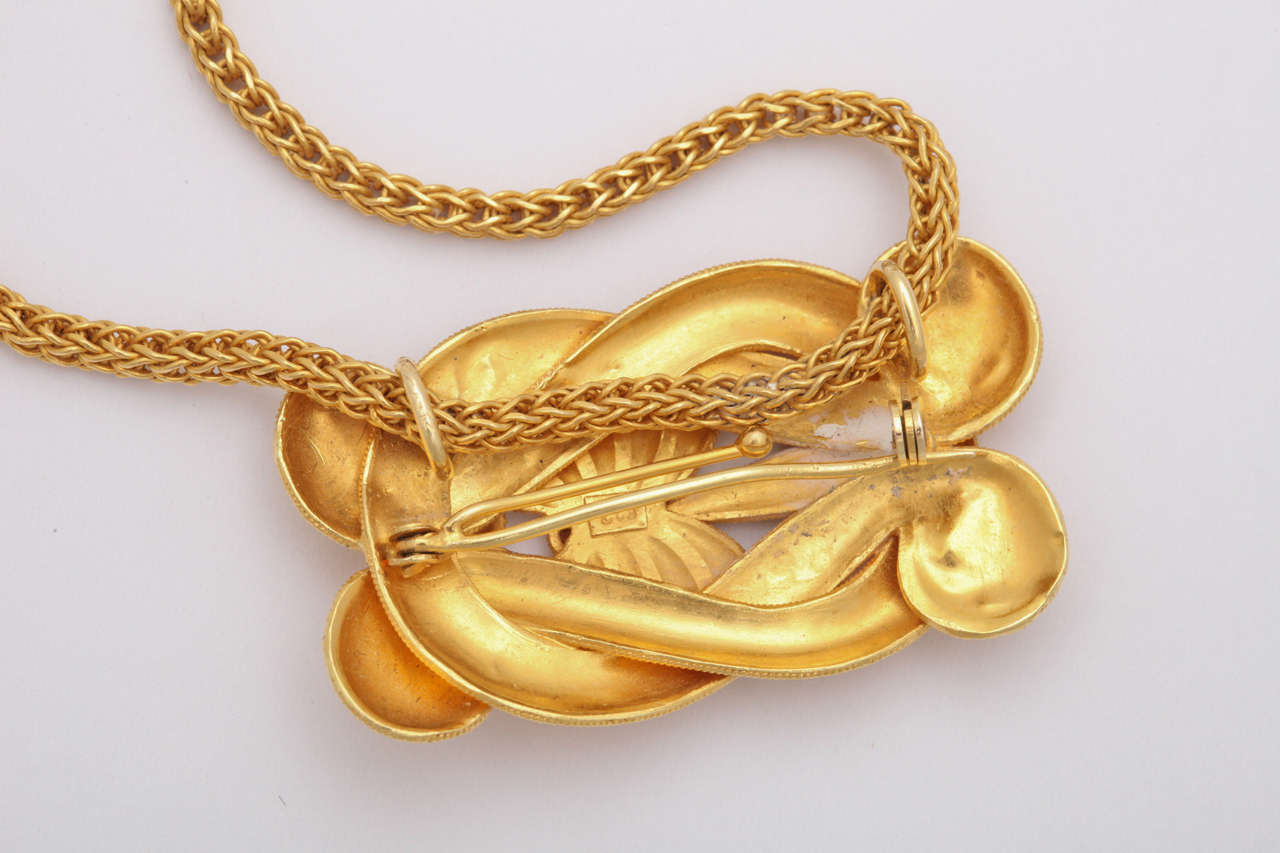 Granulated Yellow Gold Pin on Hand-Made Chain in Hellenistic Style In Excellent Condition For Sale In New York, NY