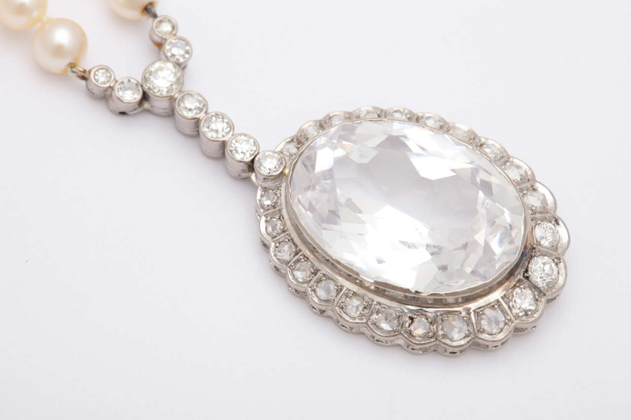 Diamond & Faceted Kunzite Pearl Necklace In Excellent Condition In New York, NY