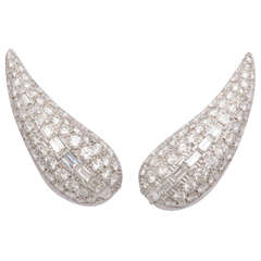 Elongated Diamond White Gold Paisley Clip On Earrings
