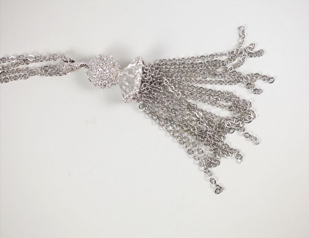 Monet Silvertone Tassel Pendant Necklace, Costume Jewelry In Excellent Condition For Sale In Stamford, CT