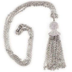 Retro Monet Silvertone Tassel Pendant Necklace, Costume Jewelry