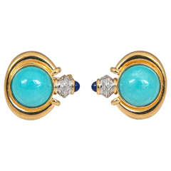 Persian Turquoise Lapis Diamond Earrings