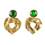 YVES ST LAURENT  EMERALD 
GOLD  HEART  DROP EARRINGS