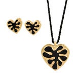 YVES SAINT LAURENT  ENAMEL & GOLD LEAF PENDANT & EARRINGS