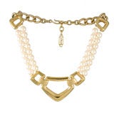 Yves Saint Laurent Faux Pearl &  Gold Metal Necklace