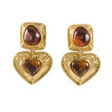 Yves St Laurent Gripoix  Amber & Gold Drop Earrings
