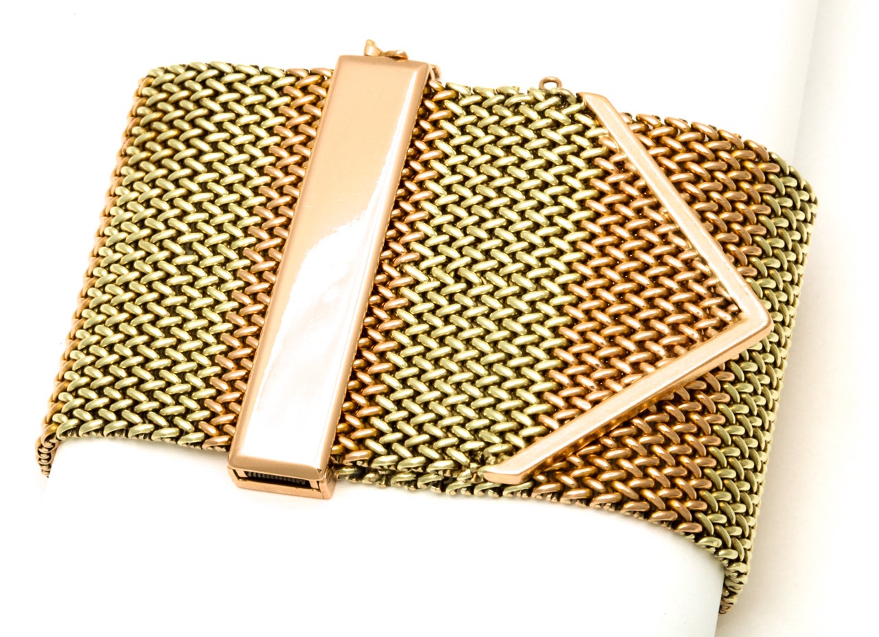 1940's Two Tone Gold Mesh Buckle Bracelet 1