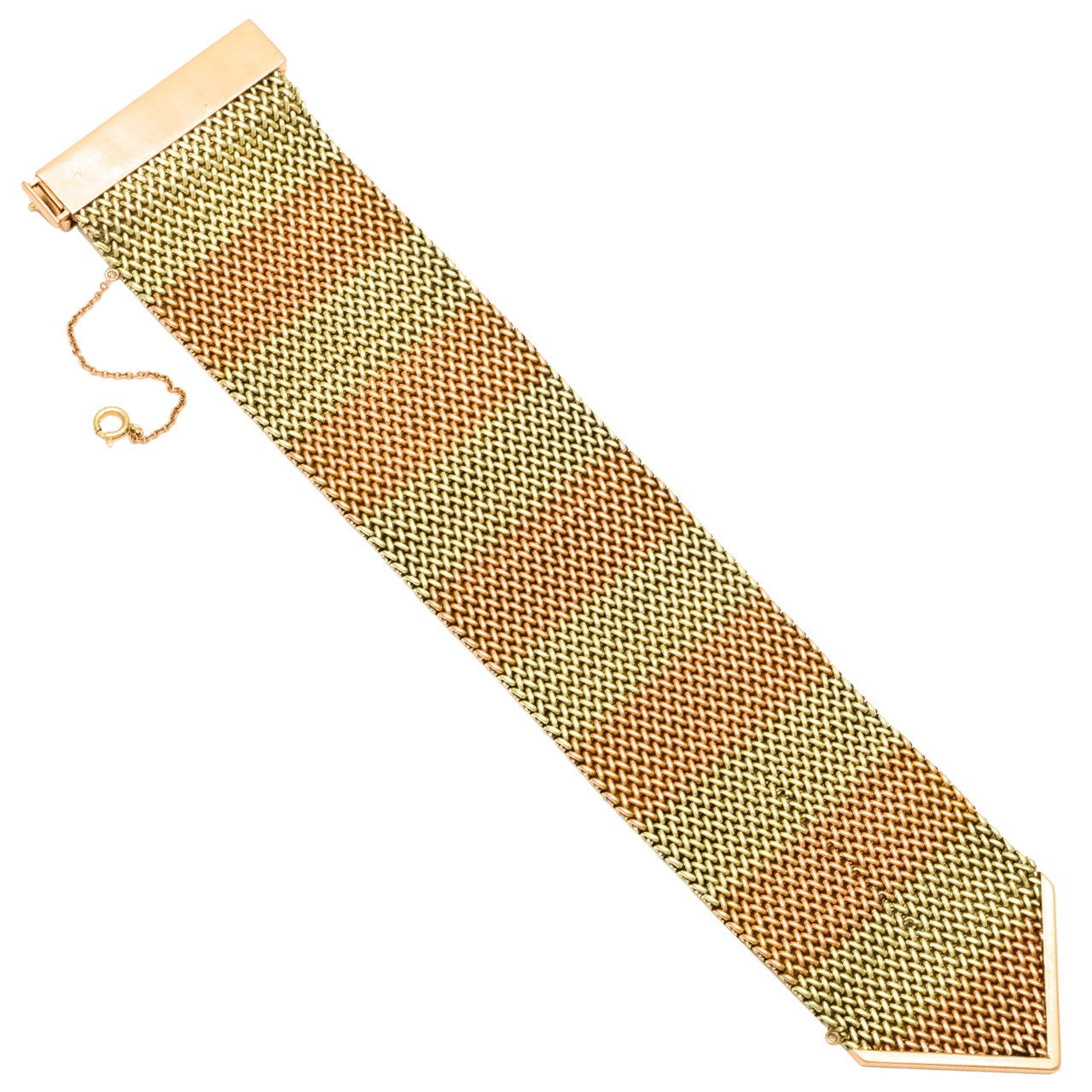 18kt yellow gold and 14kt pink gold handmade mesh buckle bracelet may be adjusted for all wrist sizes beautiful quality and workmanship