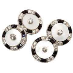 Art Deco Amazing Diamond,Onyx And Pearl Cufflinks