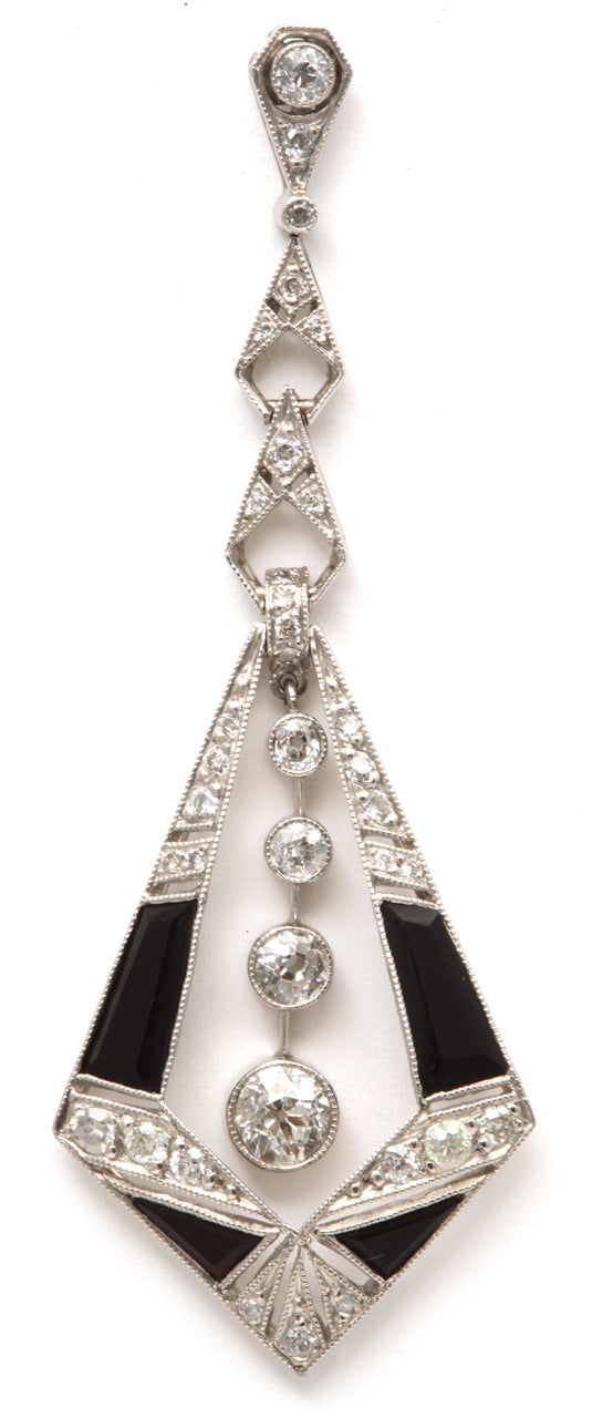 Art Deco Onyx And Diamond Drop Earrings 1