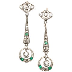 Art Deco Emerald And Diamond Dangle Earrings