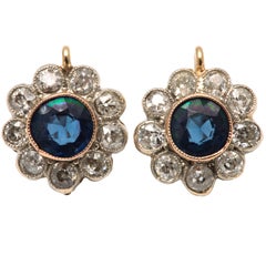 Antique Edwardian Diamond And Sapphire Floral Cluster Earrings