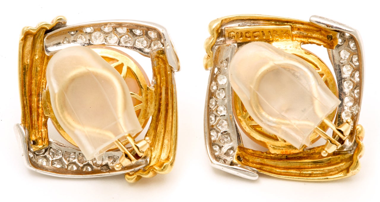 Women's 1980's GUCCI Mabe Pearl, Diamond And Gold Earrings