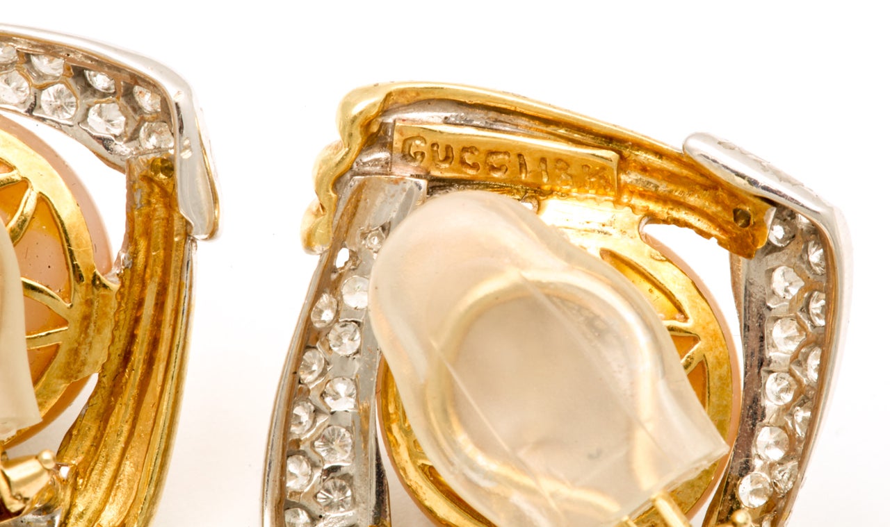 1980's GUCCI Mabe Pearl, Diamond And Gold Earrings 1