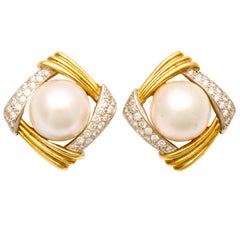 1980's GUCCI Mabe Pearl, Diamond And Gold Earrings