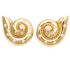 1990's VALENTIN MAGRO Gold And Diamond SeaShell Earrings